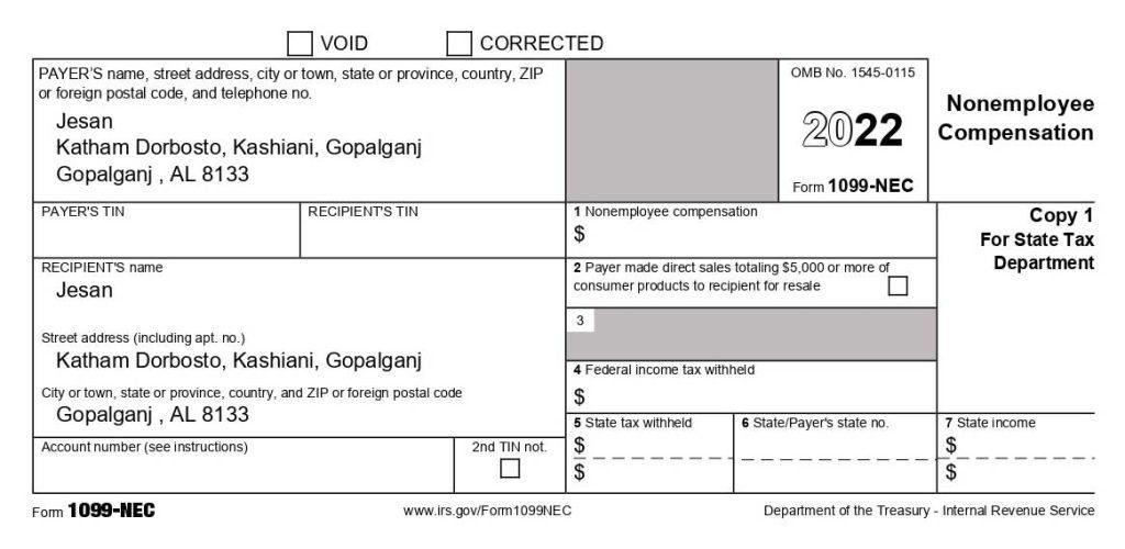 1099 NEC Fillable Form